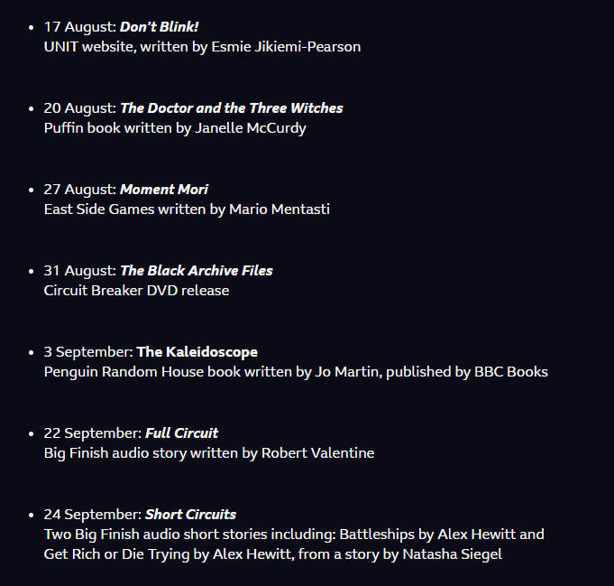 WhovianLife's tweet image. Full list of releases for CIRCUIT BREAKER! #DoctorWho