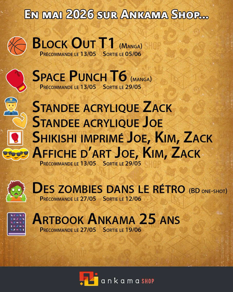 AnkamaShop_FR's tweet photo. Nouveau mois, nouvelles sorties, avec une fois de plus tellement de nouveautés qu'on a dû en faire deux images ! 😁

Un objet qui vous est inconnu sur cette liste ? Gardez vos yeux ouverts, on en reparle bientôt ! 😉 https://t.co/9gWAaSrik6
