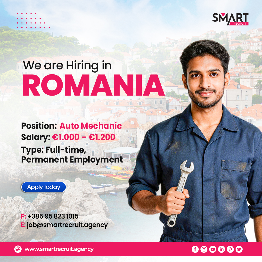 smartrecruitltd's tweet image. Hiring: Auto Mechanics

💰 €1,000–€1,200
📄 Full-time, permanent

Work in Europe.

📩 job@smartrecruit.agency
📞 +385 95 823 1015

#AutoMechanic #RomaniaJobs #WorkAbroad #HiringNow #SmartRecruit