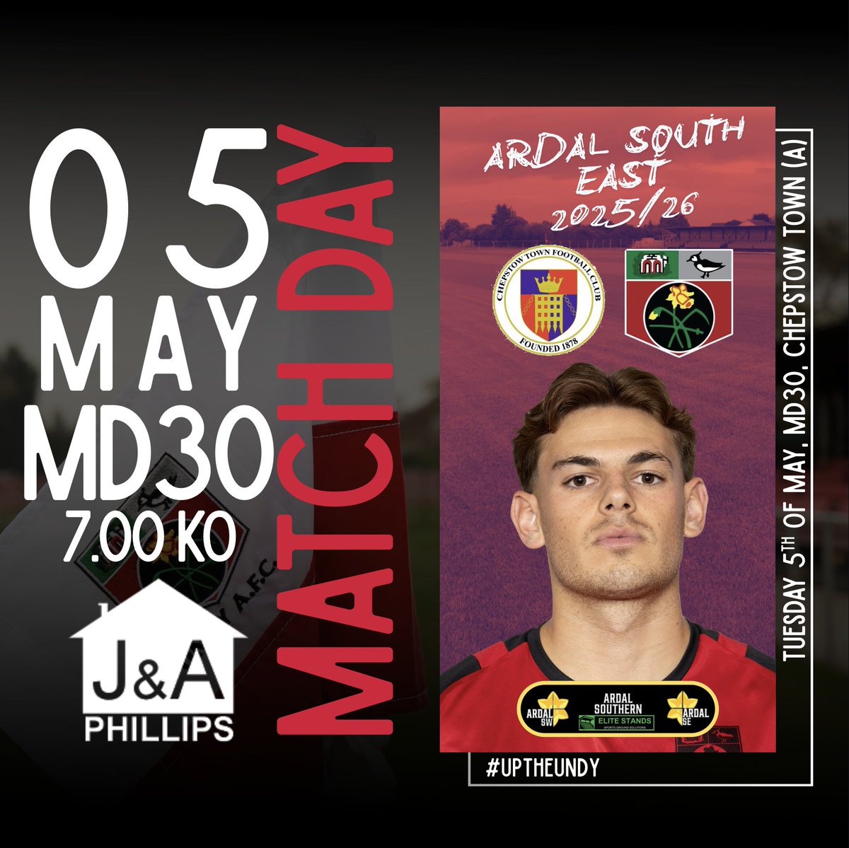 UndyAFC's tweet photo. MATCH DAY!

For the final time this season!

🏆: @ArdalSouthern MD30!
🔵: @ChepstowTownAFC 
🏟️: Larkfield Park CTAFC
⏰: 7:00PM KO!

🔴⚫️

#UpTheUndy https://t.co/oGxzIhcZd8