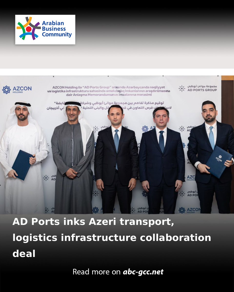 ABCinGCC's tweet image. AD Ports Group has announced that it has signed an agreement with Azerbaijan Transport and Communications Holding (Azcon Holding).

Read more on abc-gcc.net/News/1/395240

#ABCnews #Agreement #Collaboration #Shipping #Logistics #Digital
