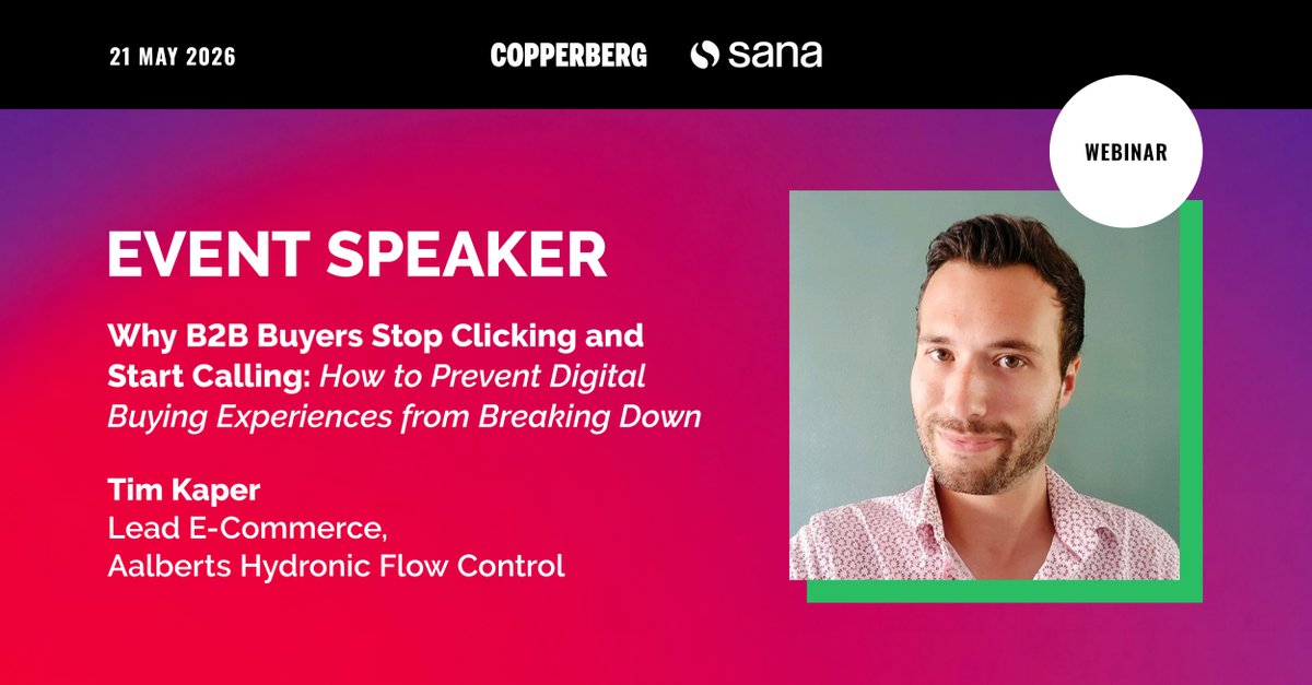 CopperbergAB's tweet image. What stops #B2B buyers from completing their digital journey? Tim Kaper explores solutions in our May 21 webinar, in partnership with Sana Commerce. 

➡️ Reserve your spot: bit.ly/sana-web 

#ecommerce #buyerjourney #manufacturing