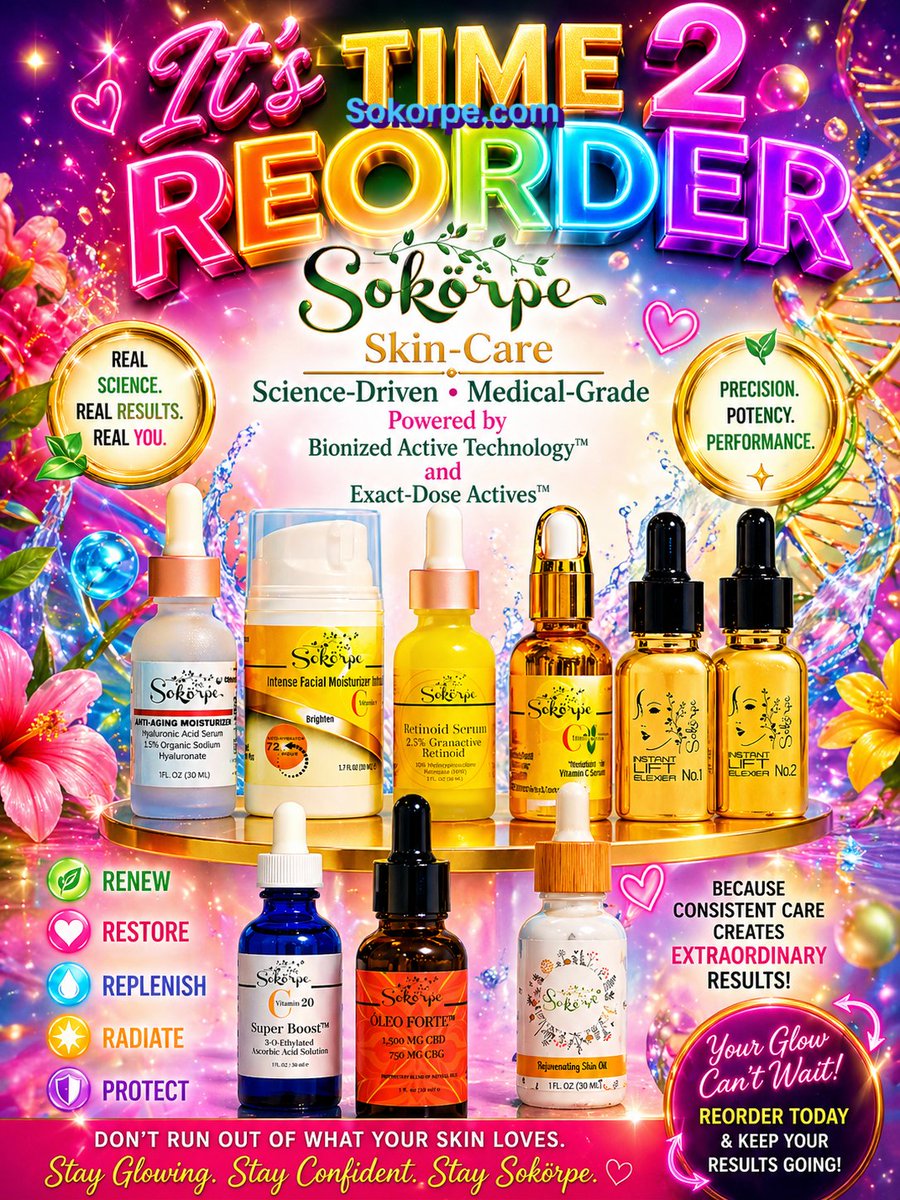 TheNinjaGeneral's tweet photo. Don’t run out of what your skin is clearly loving. ✨ Reorder your Sokörpe favorites today and keep the glow, firmness, and confidence going—because real results come from consistency.
https://t.co/y2OwO4g2Iy
#SkinCare #REALskincare #MedicalGradeSkinCare https://t.co/Hgdxnzmng5