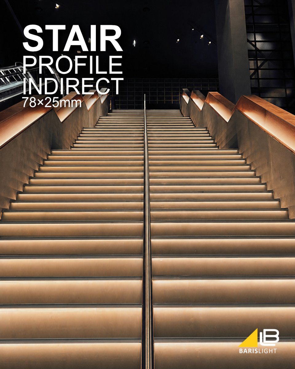 BarisLight's tweet photo. Elevate your architectural lighting with the Stair Profile Indirect 78×25mm — a heavy-duty surface-mounted solution that features a concealed downward-facing light source that creates a soft, glare-free indirect illumination, ideal for modern stair and pathway applications. https://t.co/5ag9M6JL9J