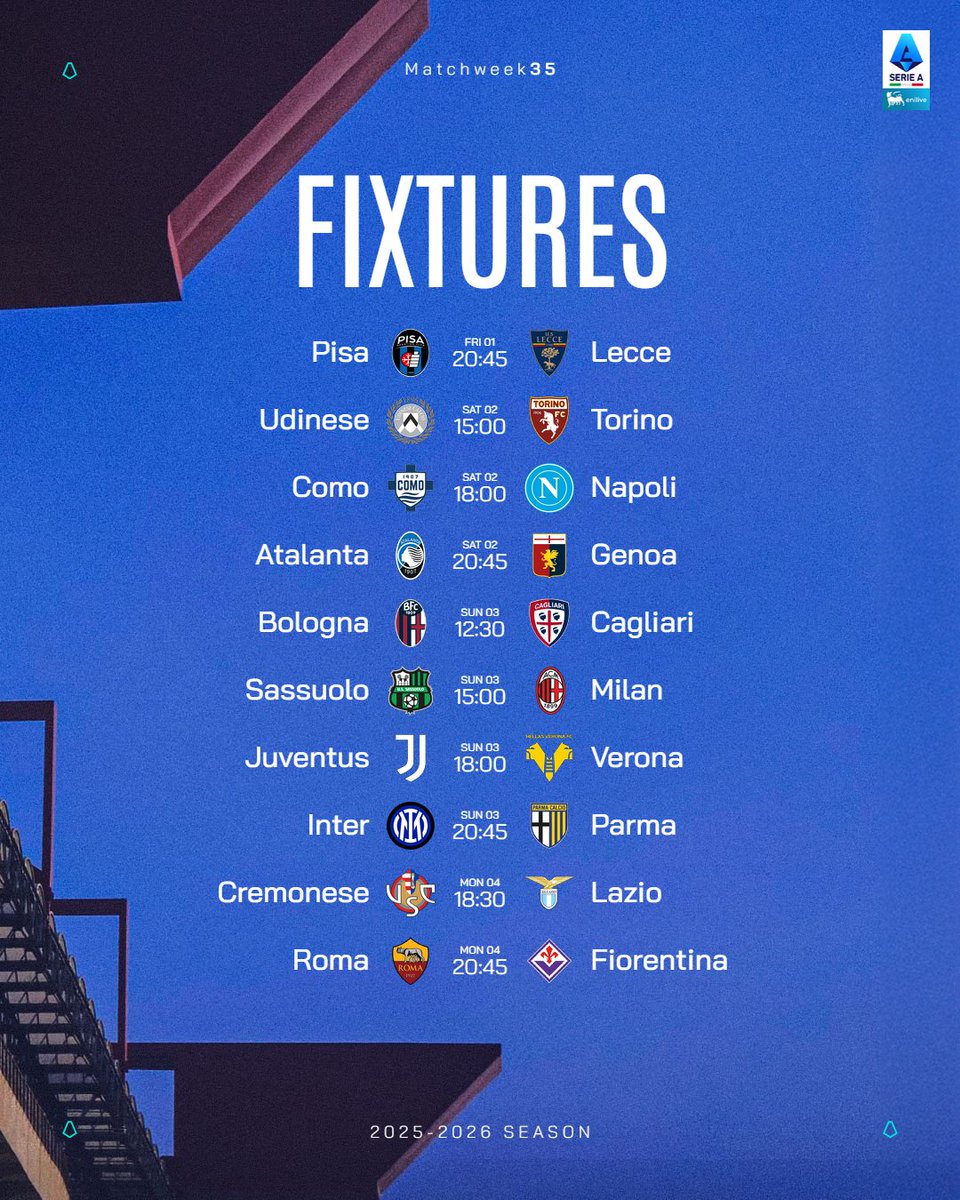 SerieA's tweet photo. Matchweek 3⃣5⃣ https://t.co/hOhMY5frxe