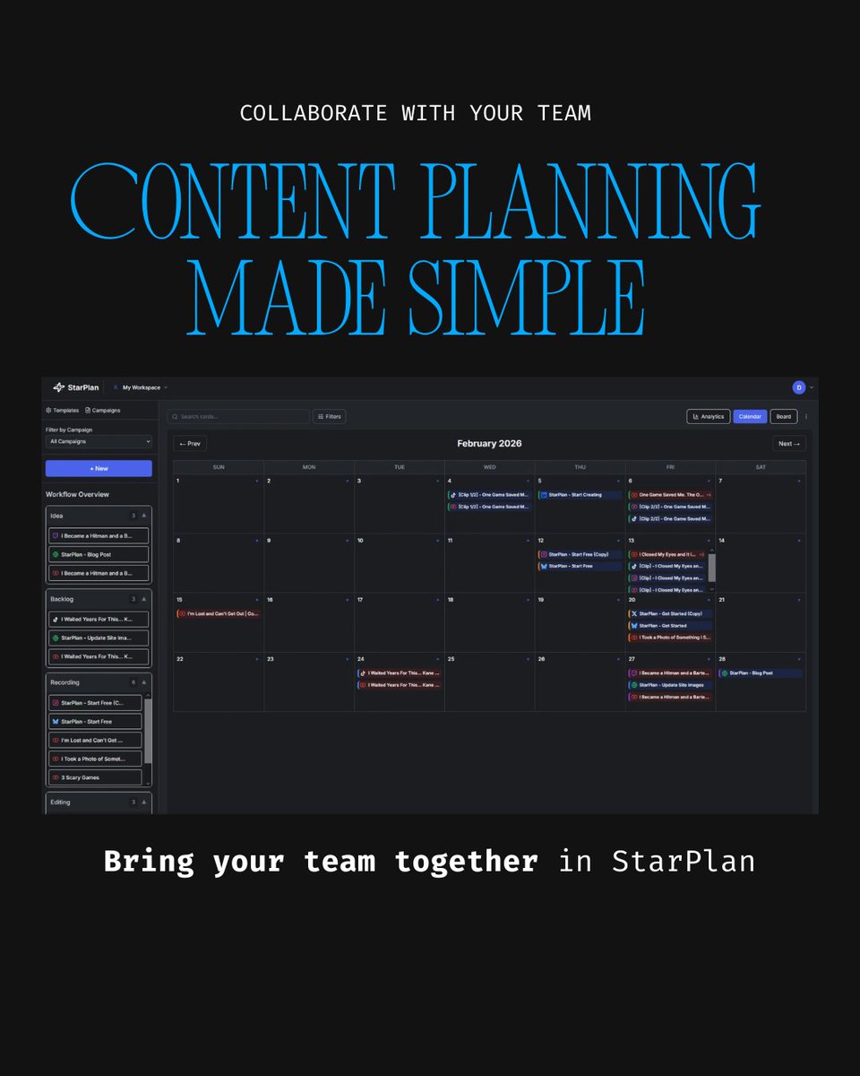 starplanapp's tweet image. Growing your creator team? StarPlan keeps everyone on the same content plan. No more chaos in the group chat 😅 starplan.app

#ContentCreators #StarPlan #CreatorTeam