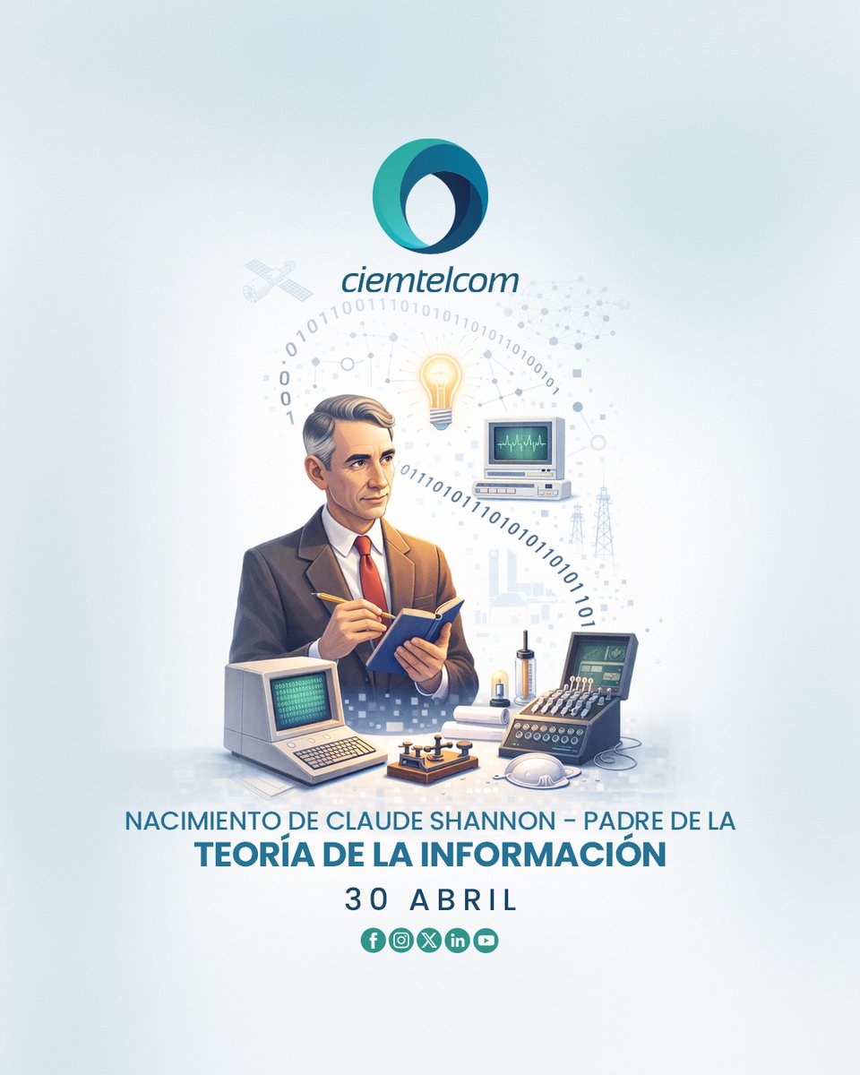 ciemtelcom's tweet photo. 📡#SocialCT I✨𝟑𝟎 𝐝𝐞 𝐚𝐛𝐫𝐢𝐥 | 𝐍𝐚𝐜𝐢𝐦𝐢𝐞𝐧𝐭𝐨 𝐝𝐞 𝐂𝐥𝐚𝐮𝐝𝐞 𝐒𝐡𝐚𝐧𝐧𝐨𝐧

Hoy recordamos al 𝐩𝐚𝐝𝐫𝐞 𝐝𝐞 𝐥𝐚 𝐓𝐞𝐨𝐫𝐢́𝐚 𝐝𝐞 𝐥𝐚 𝐈𝐧𝐟𝐨𝐫𝐦𝐚𝐜𝐢𝐨́𝐧
.
💡 𝐂𝐚𝐝𝐚 𝐦𝐞𝐧𝐬𝐚𝐣𝐞, 𝐜𝐚𝐝𝐚 𝐛𝐢𝐭 𝐥𝐥𝐞𝐯𝐚𝐧 𝐩𝐚𝐫𝐭𝐞 𝐝𝐞 𝐬𝐮 𝐥𝐞𝐠𝐚𝐝𝐨. https://t.co/8RbNhWfDYU