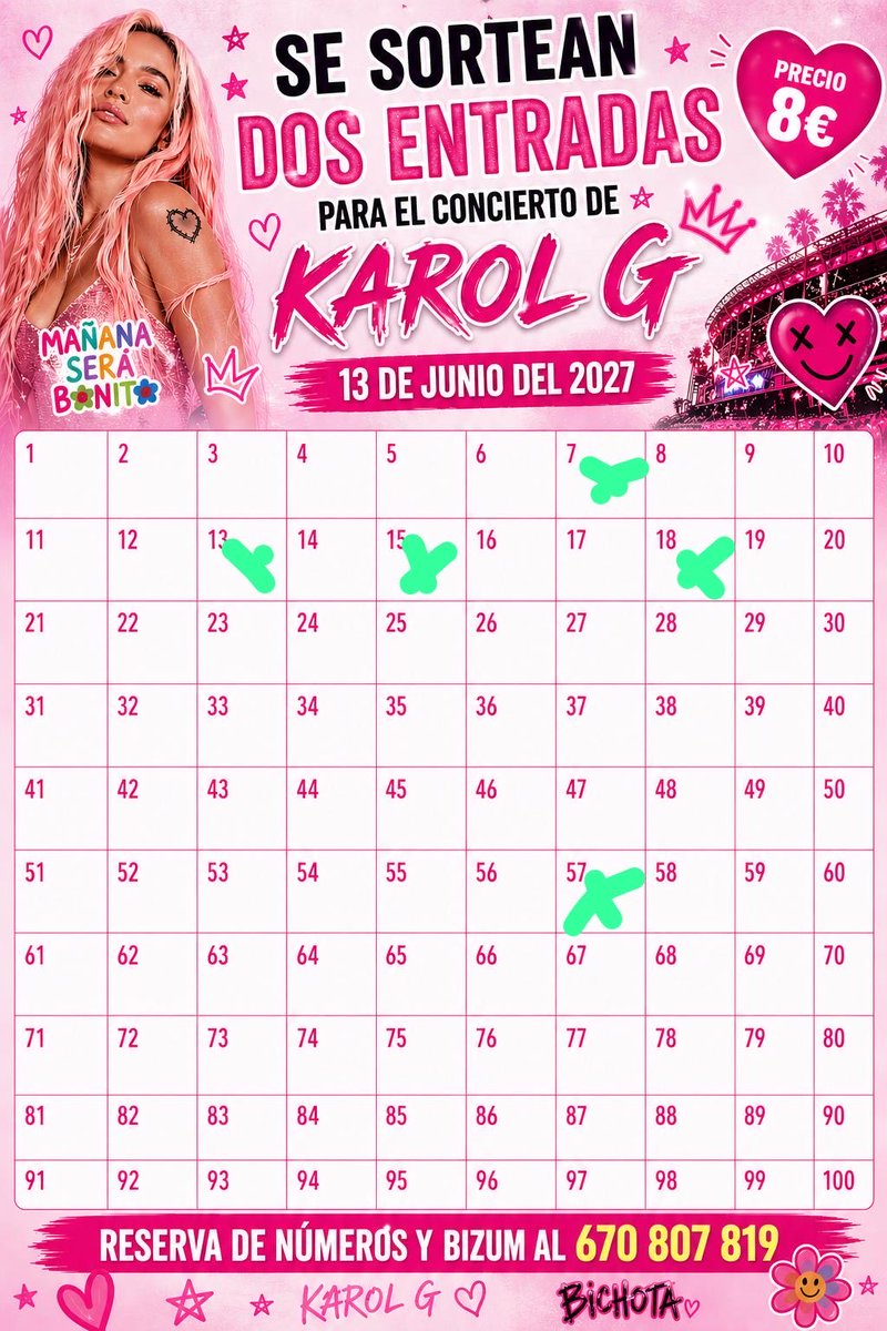 84Mayt3's tweet photo. Corre q vuelan!
Chollazo por 8 euros te pueden tocar dos entradas!!

#karolg #karolgsevilla #junio2027 #labichota #conciertosevilla @FansClub_KarolG @karolgfans0516 @LABICHOTAFANS #tropitour https://t.co/SOFAN8WG8B