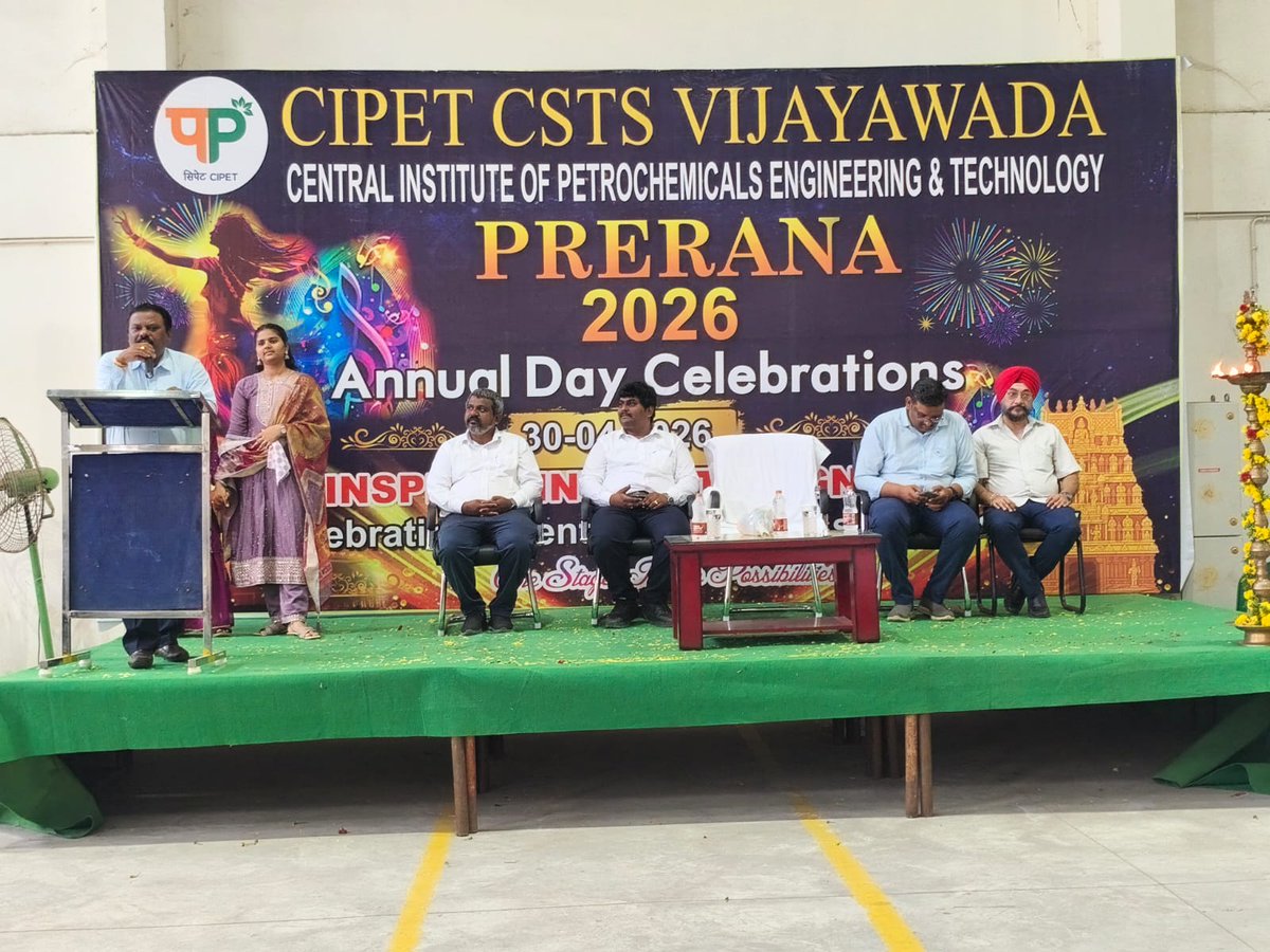CipetV's tweet photo. Today, CIPET: CSTS - Vijayawada erupted in joy, talent, and pride as we celebrated our Annual Day 2026! 🌟
From the prestigious award ceremony honoring our academic stars 🏆 to the electrifying cultural performances that set the stage on fire 💃🕺, it was a day to remember! 🚀♻️ https://t.co/9mf9zhAQhh