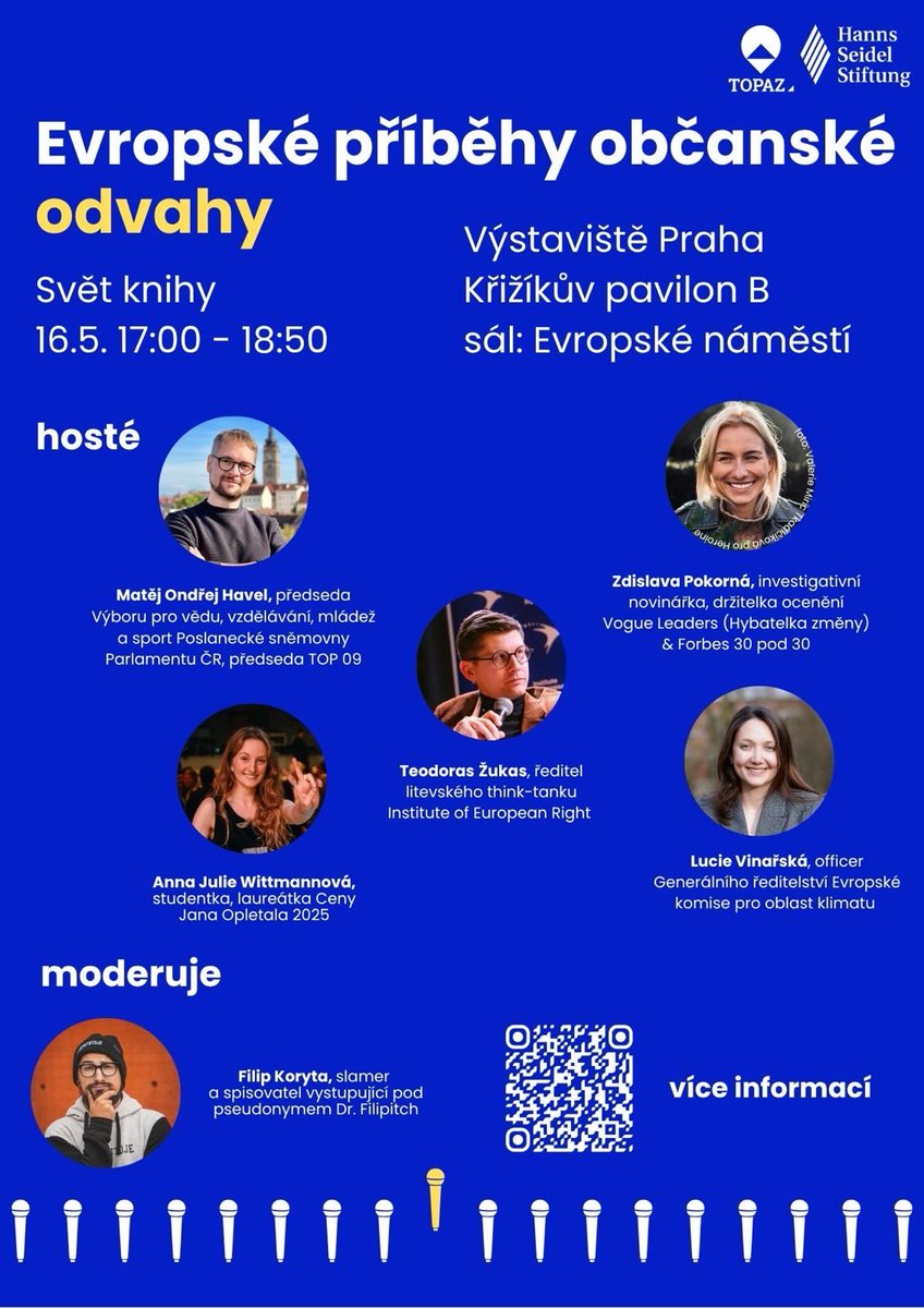 TOPAZcs's tweet photo. 💬 Přijďte na naši debatu na Světě knihy, ve které dáme slovo občansky aktivním mladým lidem. 

🤝 Akce se koná s finanční podporou Hanns Seidel Stiftung.

Více o jednotlivých řečnících v naší FB události: https://t.co/ouyuggBwgl https://t.co/DGu4b9n1Fx