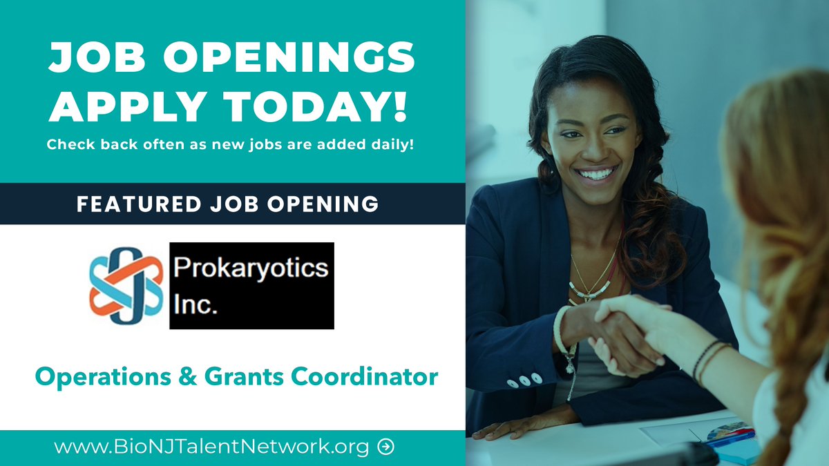 BioNJ_Org's tweet image. JOB ALERT: Prokaryotics is #hiring a Operations &amp;amp; Grants Coordinator! Visit #BioNJ’s Career Portal and #apply today! Check back often as new jobs are posted daily. 
Apply: ow.ly/ZAJg50YRS0m
#NJJobs #career #resume #lifesciencejobs #jobalert #njjobs
