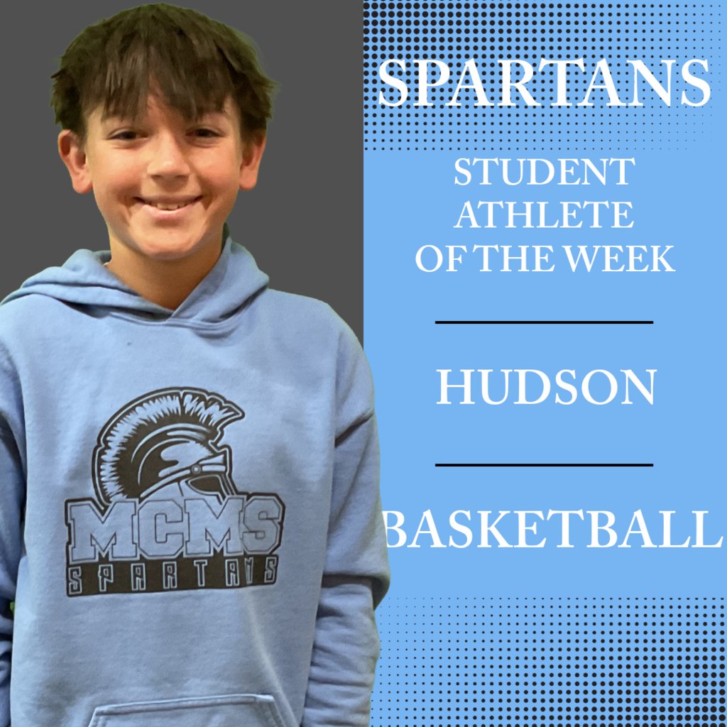 mcmspartans's tweet photo. This week's Male Student Athlete of the Week is Hudson! Hudson is a 7th grader on the basketball team. Congratulations Hudson! #weareshelbyinspired #SpartanNation https://t.co/nksxW7aNVs