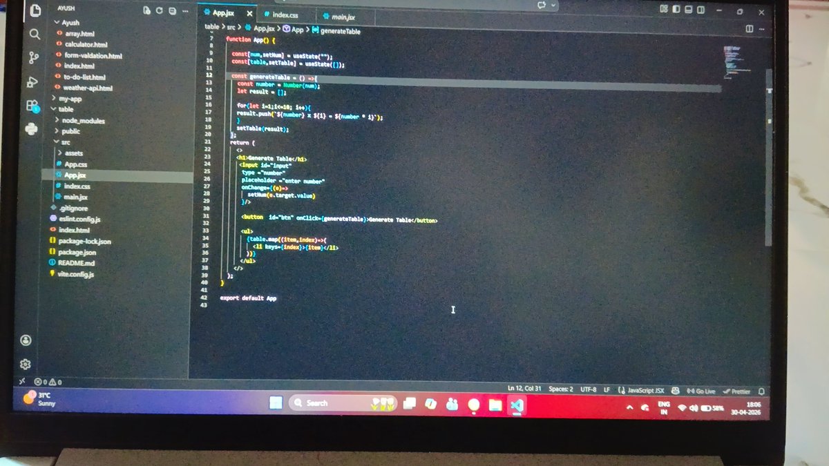 AyushSingh49899's tweet image. Day 12 of coding 🚀
Learning React deeper ⚛️

✔ useState
✔ Managing state
✔ Handling user input

Practiced useState today as per my plan ✅
Understanding how UI updates with state changes now 💭

Things are starting to make more sense

#100DaysOfCode #ReactJS #BuildInPublic
