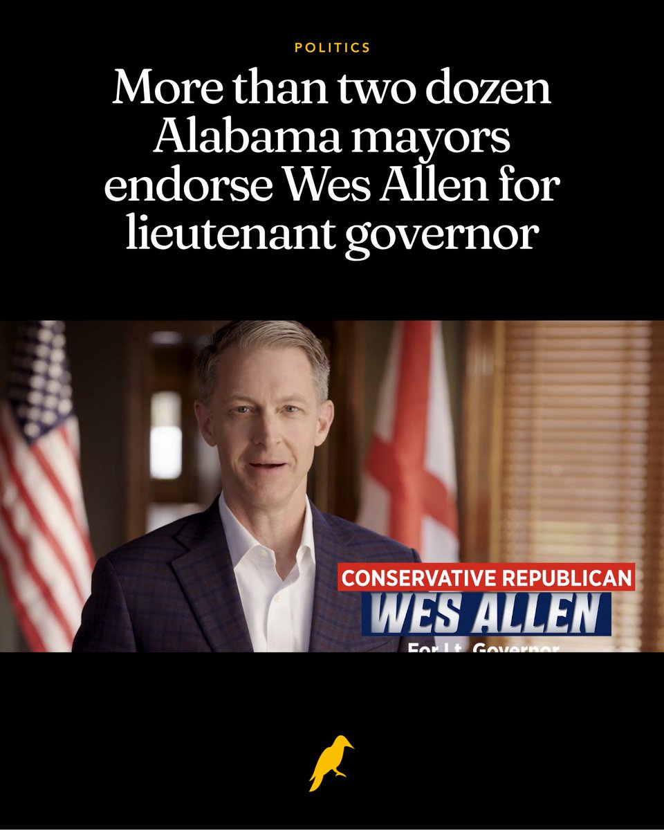 yhn's tweet image. More than 30 mayors from across Alabama have endorsed Secretary of State @WesAllenAlabama in his campaign for lieutenant governor ahead of the May 19 Republican primary.

Read more here: yellowhammernews.com/more-than-two-…

#Alabama #ALPolitics #Mayors #2026Elections