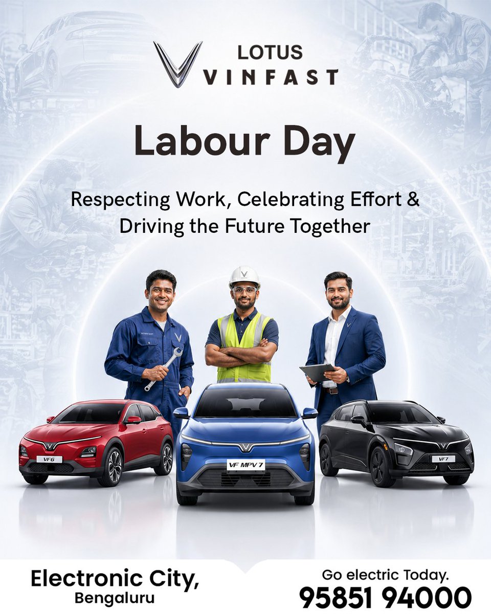 LotusVinfastblr's tweet image. Work hard. Drive smart. Go Electric.

Wishing everyone a proud Labour Day from the Lotus VinFast family! 

📍 Electronic City, Bengaluru 
📞 95851 94000

#LabourDay #GoElectric #LotusVinFast