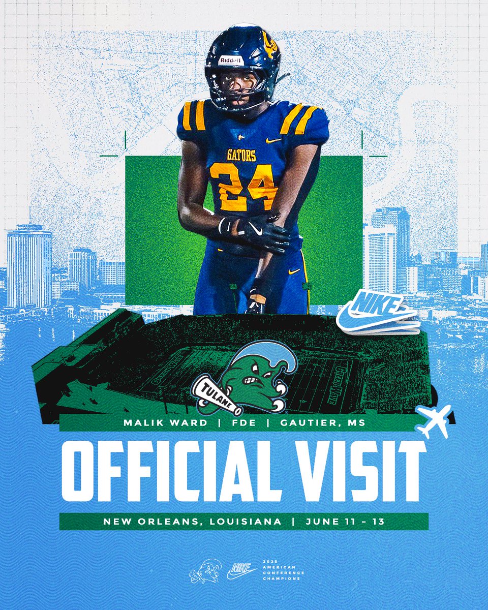 ward_malik09's tweet photo. Locked in for an official visit at Tulane!! @CoachE98 @247Sports @Coach_Hall7 @5StarFBRecruits @TomLoy247 @CoachHollis58 @COACHMARCHIGH @Coach_HCollins https://t.co/HcI3YqowTa