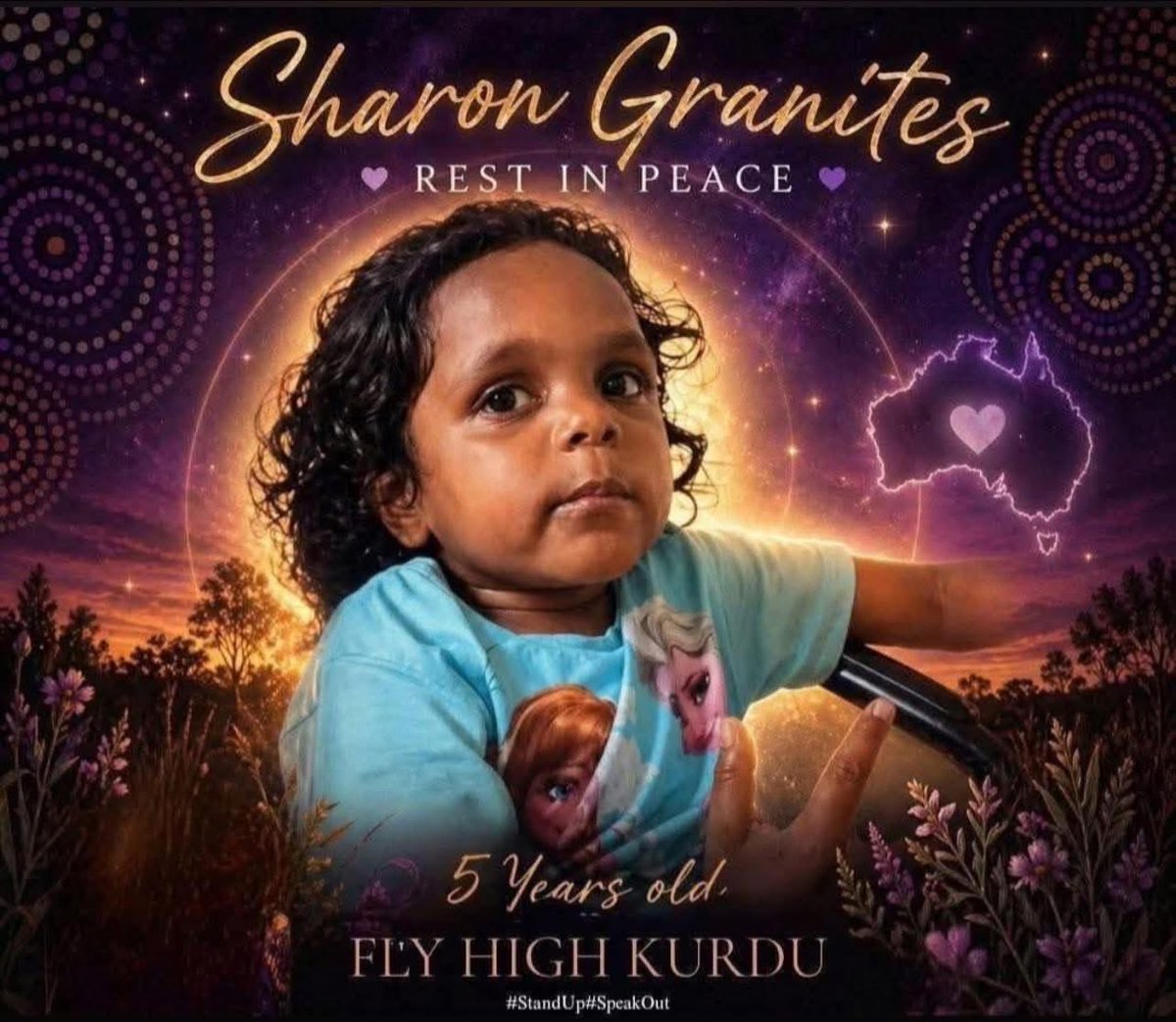 Sharon Granites a five-year-old Indigenous girl whose life was cut  tragically short, brought love & happiness to her family & community. Her  tragic death is a solemn call for reflection, compassion &