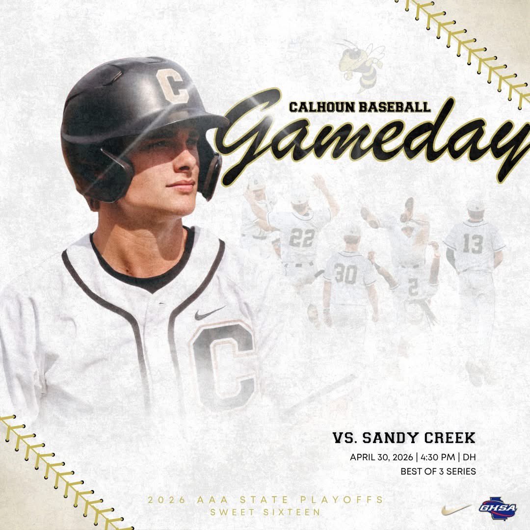 CalhounSchools's tweet image. LET’S PLAY BALL. ⚾🐝
Make plans to pack the stands and back the Jackets this evening as they take on Sandy Creek in State Playoff action! #Sweet16  

First pitch is set for 4:30PM, followed by Game 2 at 7:30PM. #GoJackets