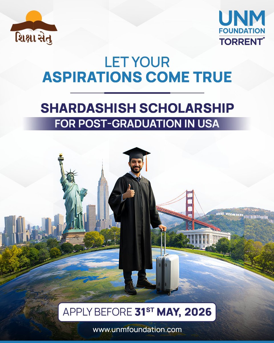 Torrent_Group's tweet photo. Empowering students to acquire skills for tomorrow.

The #UNMFoundation – #Torrent, through its #ShardashishScholarship Programme under #ShikshaSetu, is opening doors for bright &amp; committed students to study in the US.

Apply now!

Visit: https://t.co/6YBgjLr0dW for more details. https://t.co/Bt9rDDUis9