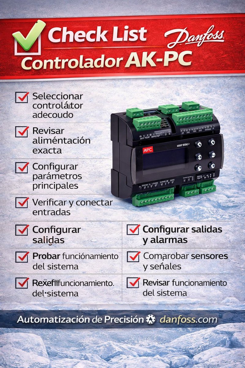 ThermoheatingS's tweet image. ✅ Checklist Controlador AK-PC

Verifica configuración, conexiones, sensores, alarmas y comunicación del controlador AK-PC para asegurar un control eficiente de compresores y condensadores en sistemas de refrigeración.

🌐 comercialthermohea.wixsite.com/thermoheating

#thermoheating #Danfoss #AKPC