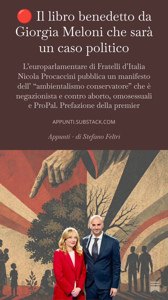 Per fortuna che Giorgia Meloni era quella della destra moderata. Nella lunga serie di disastri politici dopo il referendum si aggiunge ora la prefazione al libro di Procaccini, che sta a destra di Vannacci
<a href="/VanessaEffect/">Vanessa Ricciardi</a> per Appunti appunti.substack.com/p/il-libro-ben…