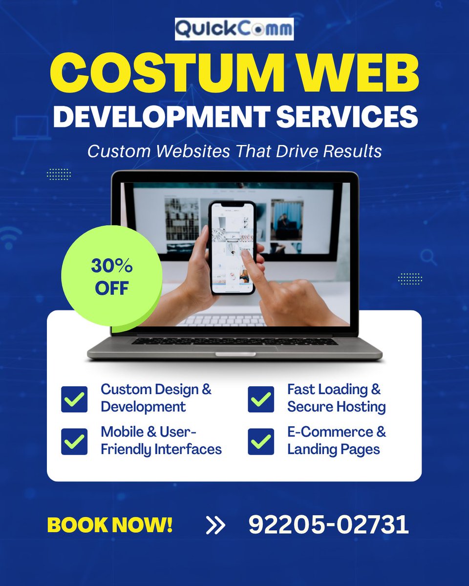Quickcommtech's tweet image. 🚀 Build Your Dream Website Today!
💻 Custom • Fast • Mobile Friendly
🔥 Get 30% OFF – Limited Time
📞 Call/WhatsApp: 92205-02731

#WebDevelopment #DigitalGrowth #BusinessOnline #WebsiteDesign #StartupIndia #MarketingAgency #EcommerceWebsite #GrowYourBusiness #QuickComm #modi