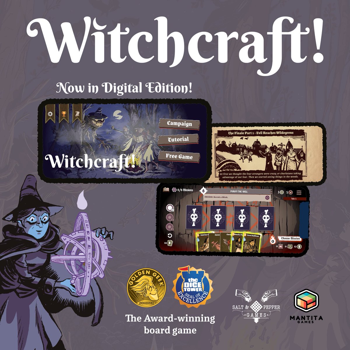 SaltPeppergames's tweet photo. Witchcraft! — the hit solo card game — is now available on iOS &amp; Android. Build your coven, master your spells, and outwit the chaos wherever you are.

Ready to play? 🔮 https://t.co/zMVMlHRPhX