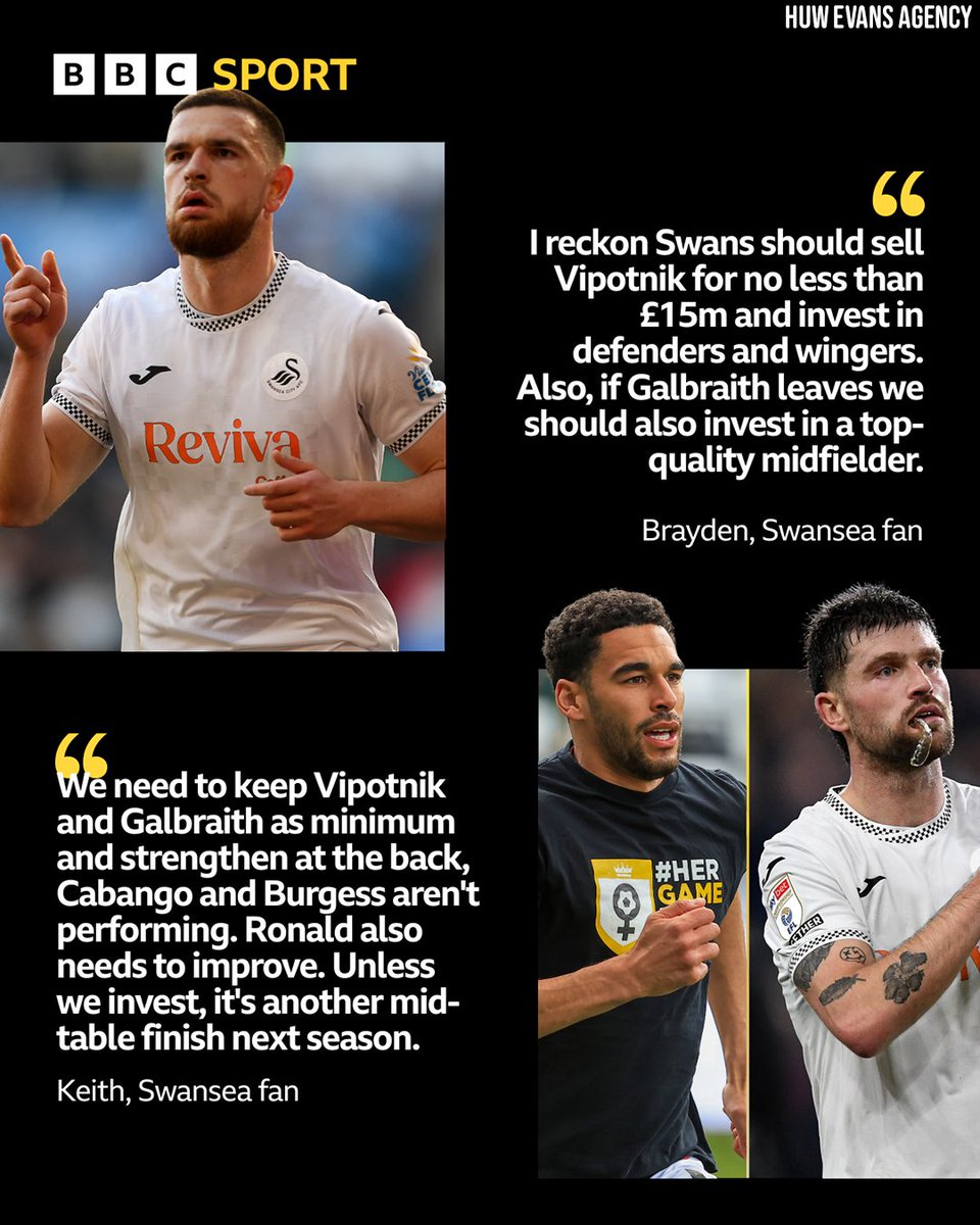 BBCSportWales's tweet image. We asked Swansea City fans for their views on what they want in the summer transfer window... 🦢

Keep Vipotnik? Sell for at least £15m and re-invest? Let us know what you think ⬇️

#BBCFootball #Swans