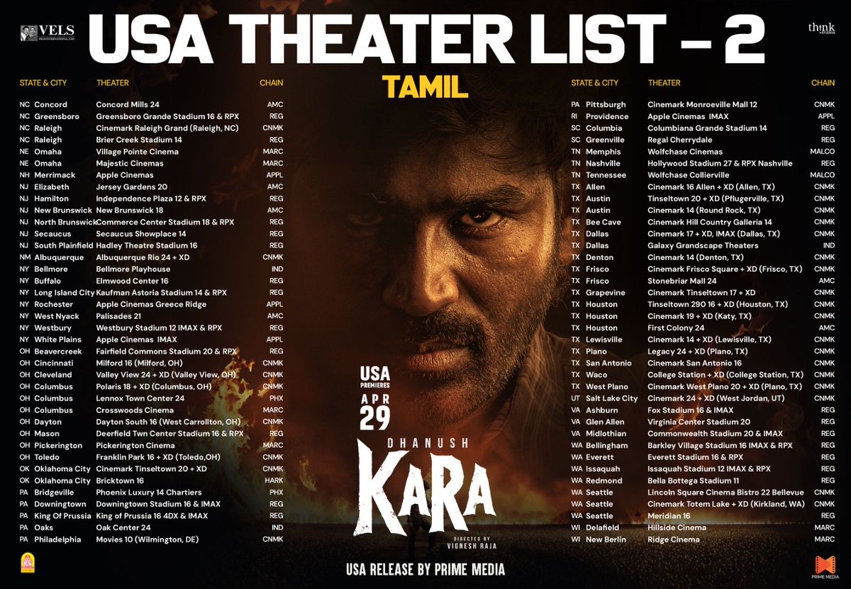 aznamaste's tweet photo. #Kara #USA Theater list.
In Cinemas now.
.
.
#Dhanush #MamithaBaiju #SurajVenjaramoodu https://t.co/jZvKdYuzHH