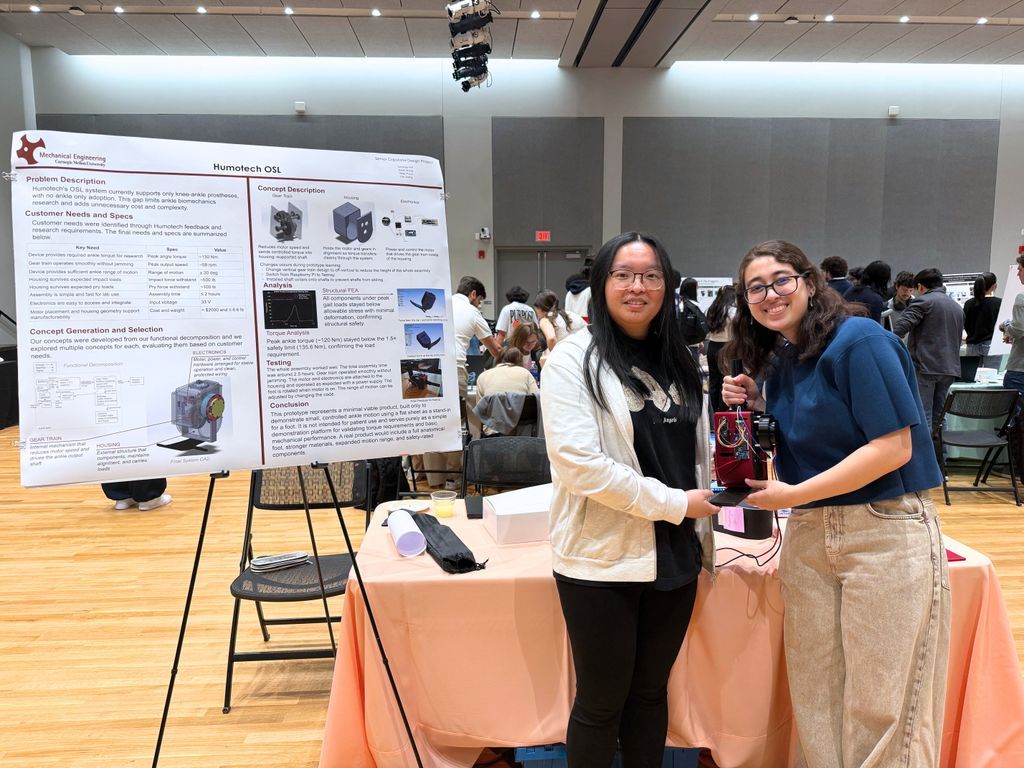 humotech's tweet image. Humotech team members had the opportunity to mentor @CMUEngineering #capstone students in Dr. Aksak’s course involving the @opensourceleg.

We enjoyed seeing their projects at the @CarnegieMellon MechE Capstone Expo!

#Mentorship #WearableTechnology #MechanicalEngineering #MechE