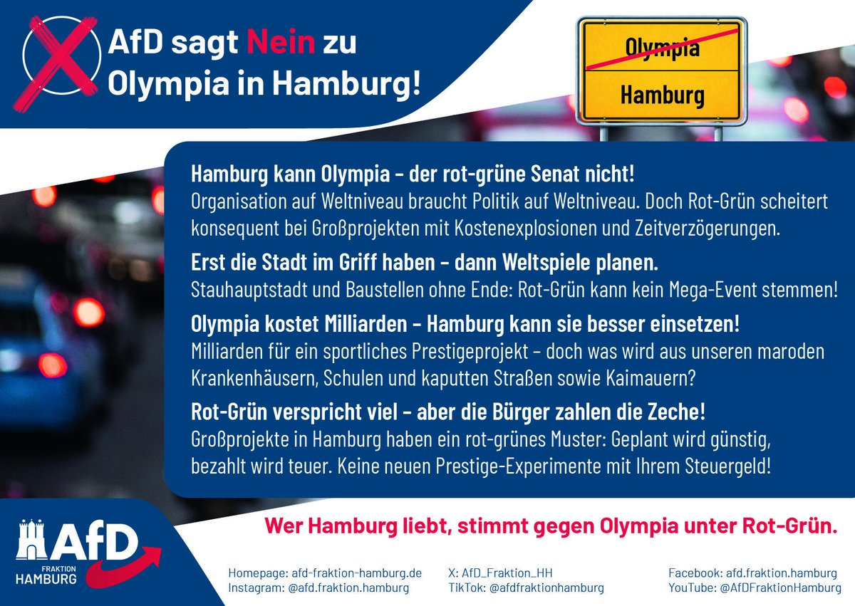 erdbeerbuegler's tweet image. Liebe Freunde und Mitglieder der Hamburger AfD,

am 31. Mai 2026 kommt es zum #Olympia-Referendum in #Hamburg. Dabei können wir abstimmen, ob sich #Hamburg als deutscher Austragungsort für die Olympischen Spiele 2036, 2040 oder 2044 ins Spiel bringen wird. Die Olympischen Spiele