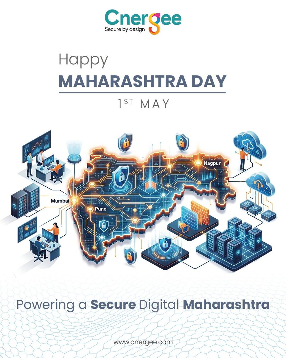 CnergeeTech's tweet photo. Happy Maharashtra Day! 🚩 
Celebrating a state that is not just physically strong, but technologically secure. Proud to support our thriving digital ecosystem.🛡️💻 

#MaharashtraDiwas #MaharashtraDay2026 #JaiMaharashtra #TechIndia #DigitalMaharashtra https://t.co/nRx41AeZB1