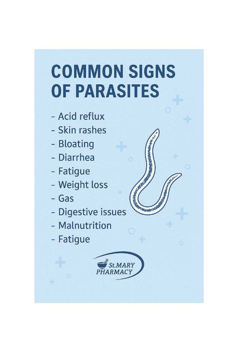StMaryPharmacy's tweet image. 🦠 Parasites can silently affect your health — causing fatigue, bloating, skin issues &amp;amp; more.

Early detection + proper treatment = stronger health &amp;amp; longevity 💪✨

💊 Ask your doctor or pharmacist about the right treatment for you.

#ParasiteAwareness #GutHealth #Longevity