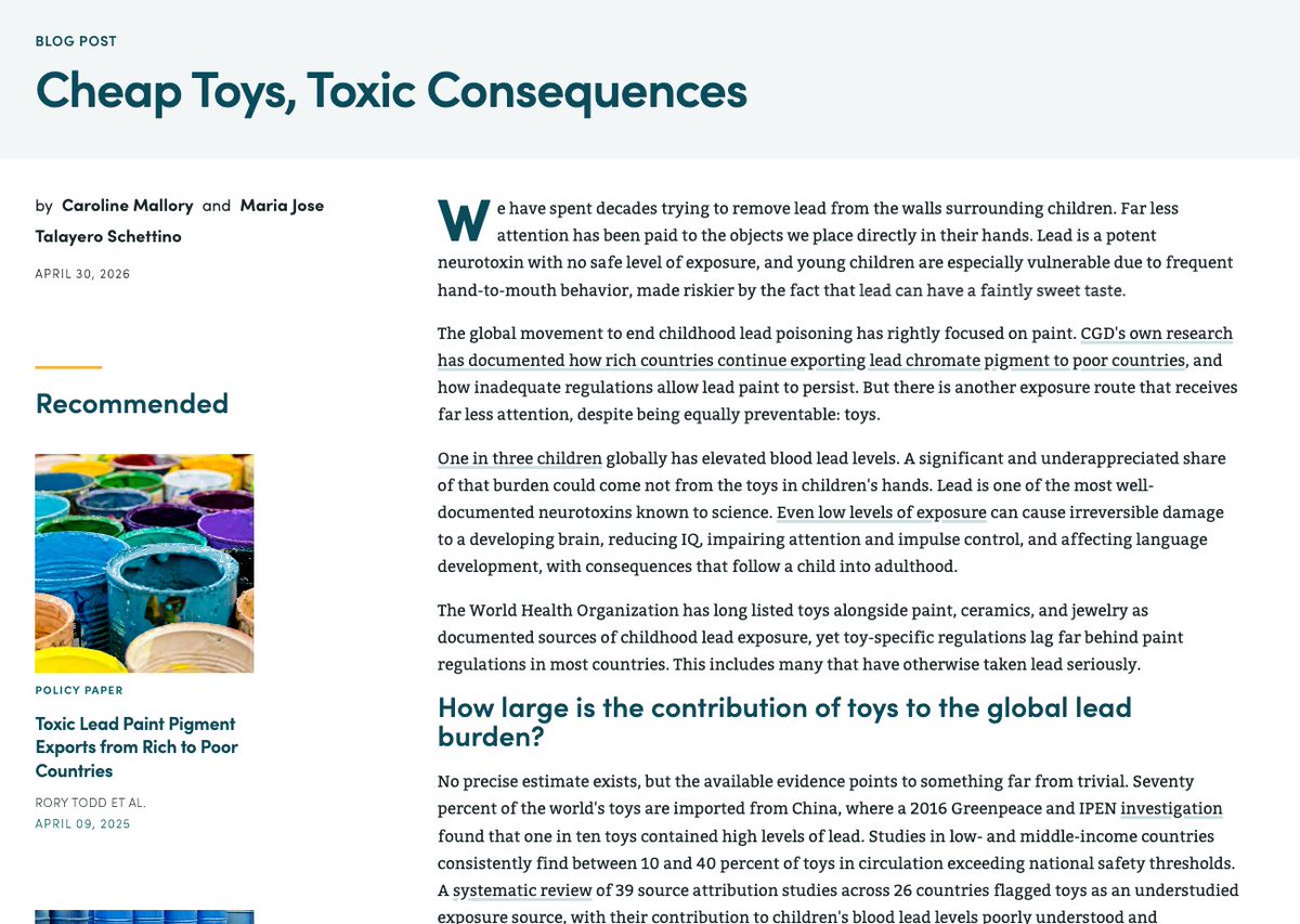 leecrawfurd's tweet photo. There's lead in those toys. In 10-40% those in LMICs. 

New @CGDev blog from Caroline Mallory and @Mariajot https://t.co/nYWhdL6aIH