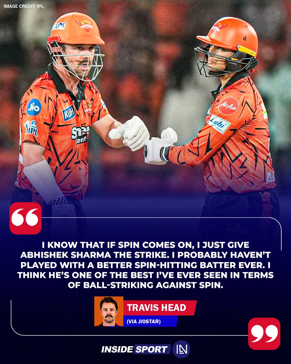 InsideSportIND's tweet image. Travis Head backs Abhishek Sharma as one of the most destructive players against spin 🔥

#TravisHead #AbhishekSharma #SRH #IPL2026 #CricketTwitter