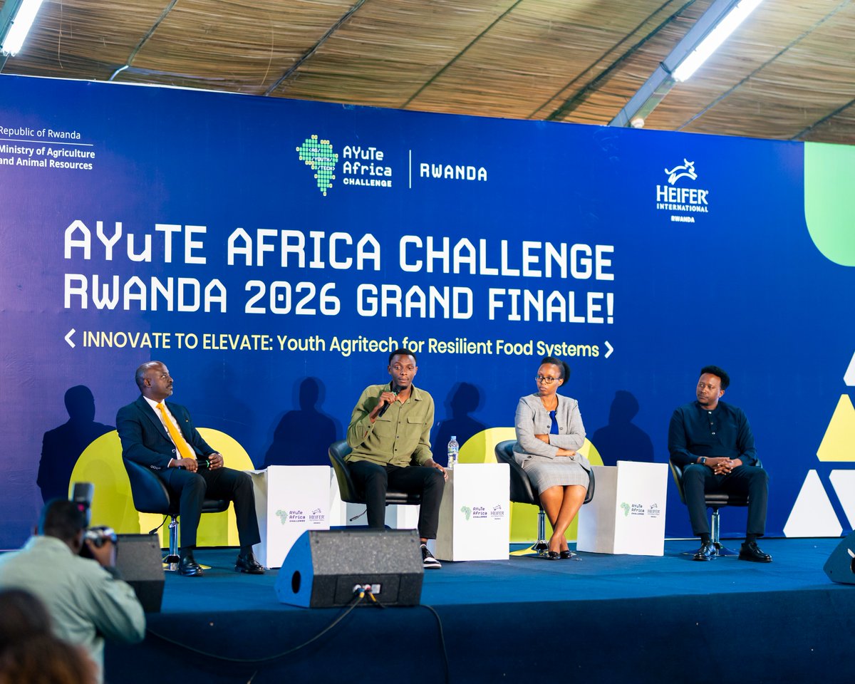 HeiferRwanda's tweet photo. 𝐈𝐧𝐧𝐨𝐯𝐚𝐭𝐞 𝐭𝐨 𝐄𝐥𝐞𝐯𝐚𝐭𝐞:Youth Agritech &amp; Resilient Food Systems. 
A powerful panel featuring Sonia Umurungi,Herve Girihirwe &amp; Tresor Gashonga, moderated by Dennis Karamuzi,exploring how youth-led innovation is strengthening food systems.

#AYuTeChallengeRwanda2026 https://t.co/rtWD2kaEbd