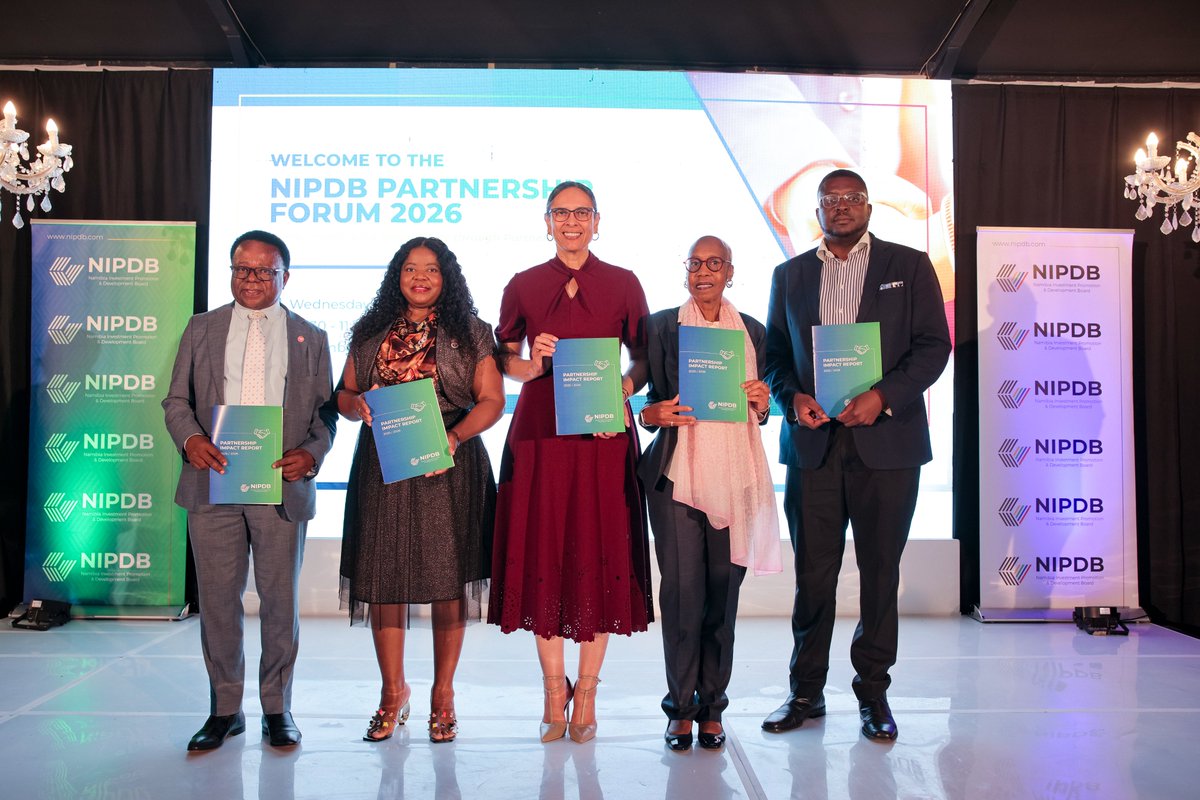 NIPDB's tweet photo. Partnerships in action 🇳🇦 At the NIPDB Partnership Forum 2026, we showcased results from collaboration: N$7.4M mobilised, 106 partners, 54 initiatives, 1,542 youth internships, 665+ MSMEs supported, and 69 projects pitched to investors. #NIPDB #InvestInNamibia https://t.co/lhv8AVSlEJ