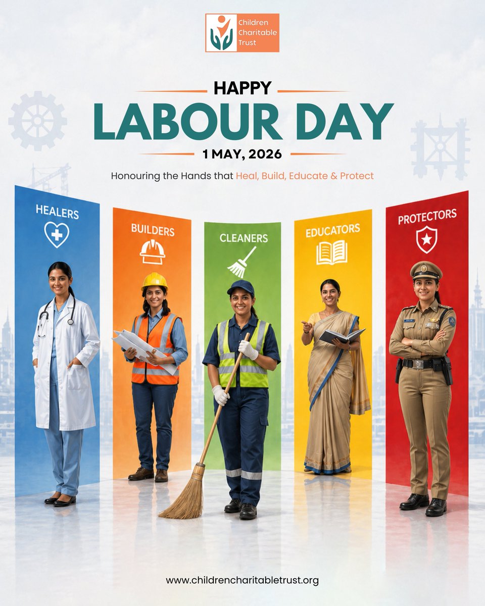 childrencharit2's tweet image. Behind Every Safe and Strong Society, Dedicated Hands 🤝

From classrooms to streets, from hospitals to construction sites, effort is everywhere.

This Labour Day, we recognise those who serve with commitment.

#happylabourday #service #respectworkers #socialoimpact #grateful