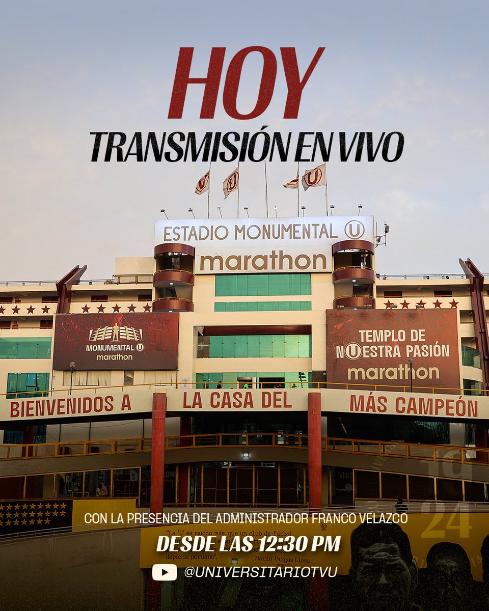 🔴 𝗖𝗢𝗡𝗙𝗘𝗥𝗘𝗡𝗖𝗜𝗔 𝗗𝗘 𝗣𝗥𝗘𝗡𝗦𝗔 🎙️

Sigue en vivo hoy la conferencia de prensa de Franco Velazco, administrador de Universitario de Deportes.

👉 Mírala en vivo en nuestro canal de YouTube ▶️ bit.ly/3YznC0g

#UnaHistoriaDeGrandeza