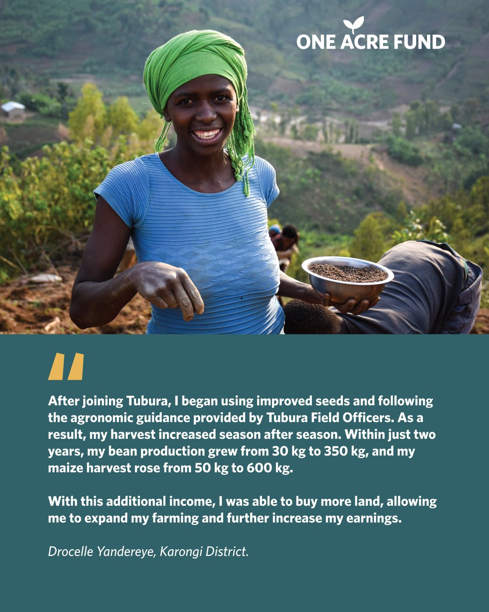 oneacrefundRW's tweet image. Closing April with an inspiring impact story of Drocelle from @KarongiDistr She shares how access to improved inputs has increased her productivity and enabled her to reinvest and grow her farming activities. #Productivity #FoodSecurity #Prosperity
