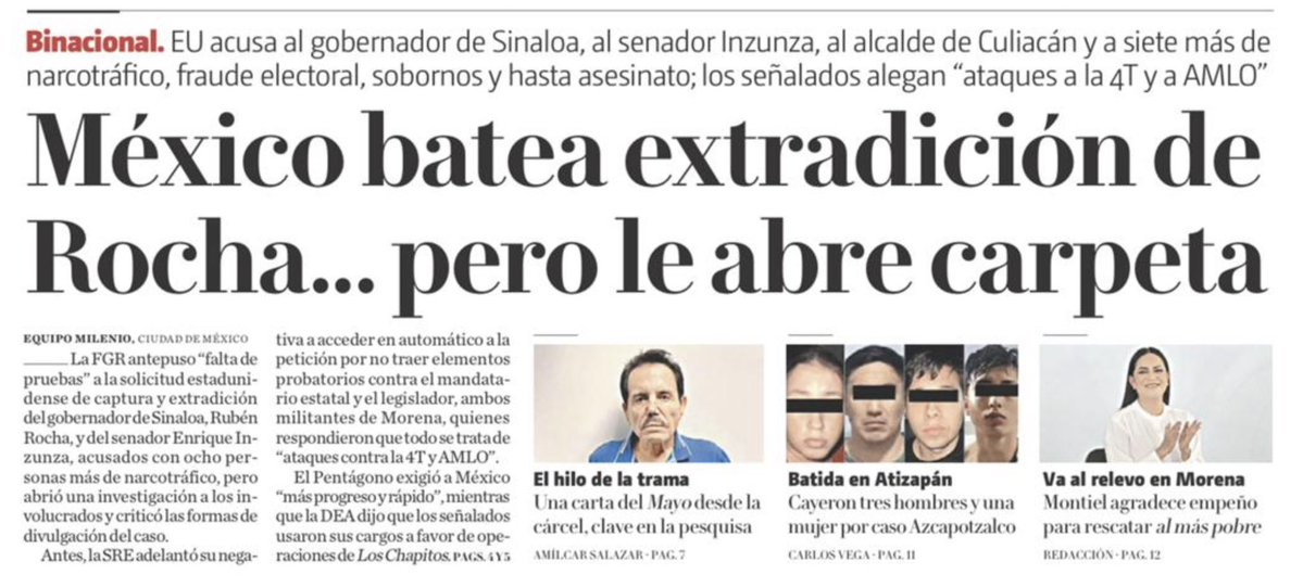 La FGR habla de “falta de evidencias” y la Presidenta, esta mañana, exige “pruebas contundentes”, tacha la acusación del Departamento de Justicia de “política” y denuncia “intromisión extranjera”. Pero el Tratado México–EU y la Ley de Extradición separan tres etapas: la