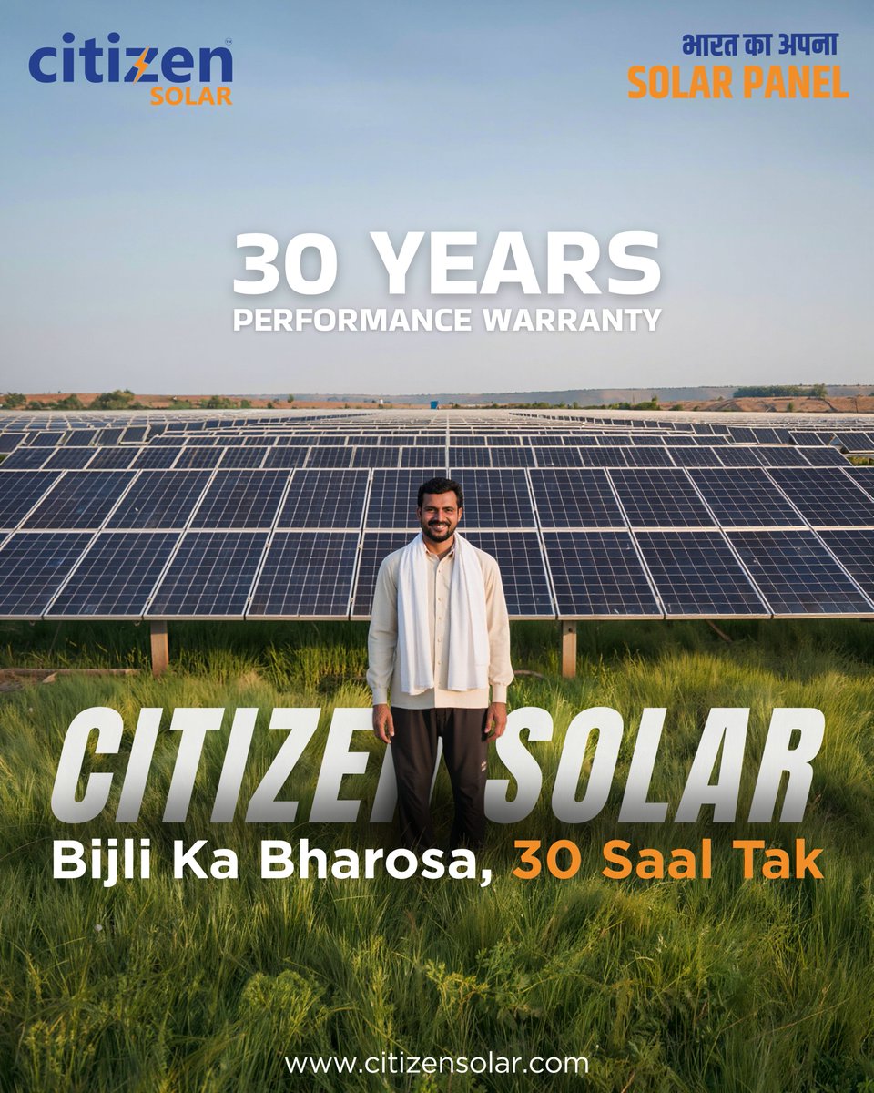 citizensolarInd's tweet image. 30 Years of Power. 30 Years of Trust. ☀️⚡

With Citizen Solar, your investment isn’t just for today-it’s built to perform for decades. Our 30-year performance warranty ensures consistent energy output, long-term savings, and complete peace of mind.

#CitizenSolar #SolarPower