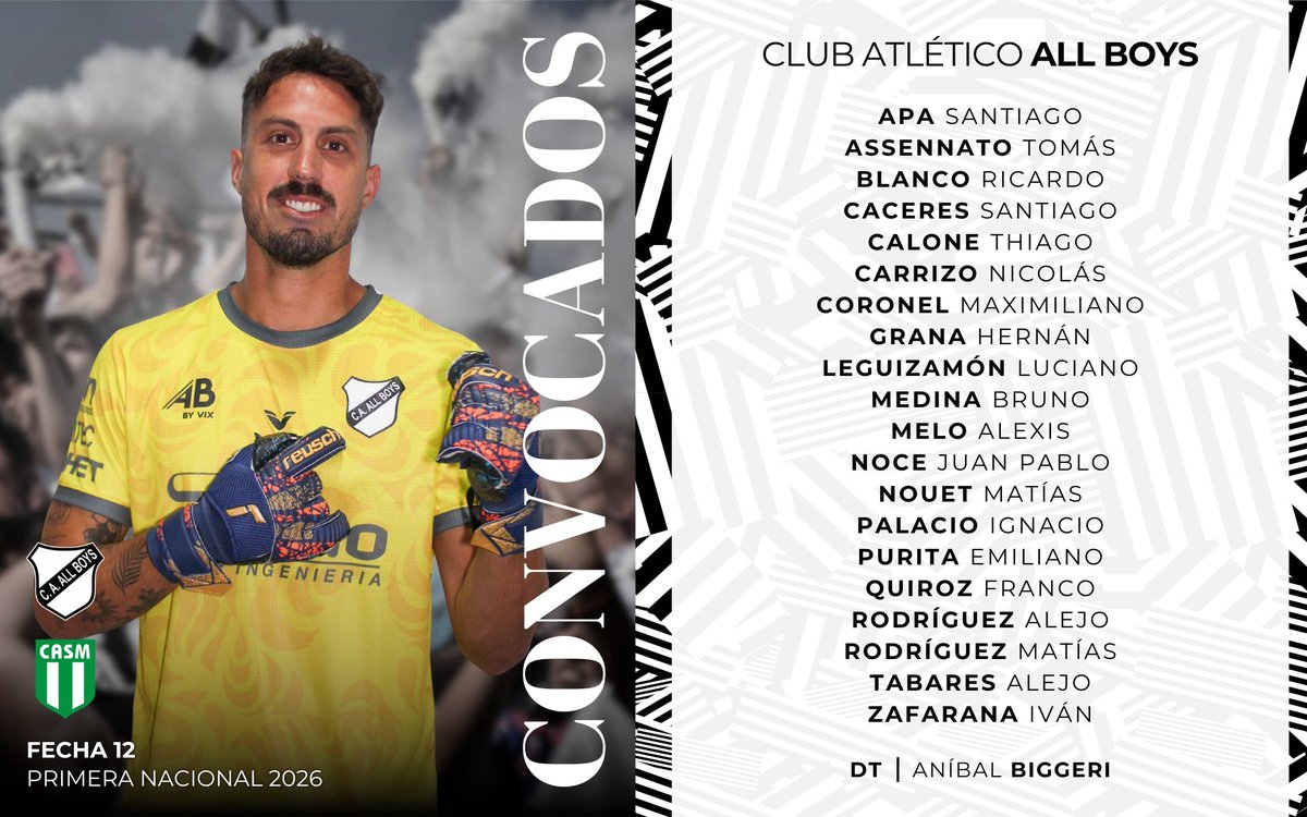 DozoretzFede's tweet image. #PrimeraNacional | #Fecha12 #ZonaA

#Allboys | Los concentrados para jugar hoy jueves 20.30 🆚️ #SanMiguel.
