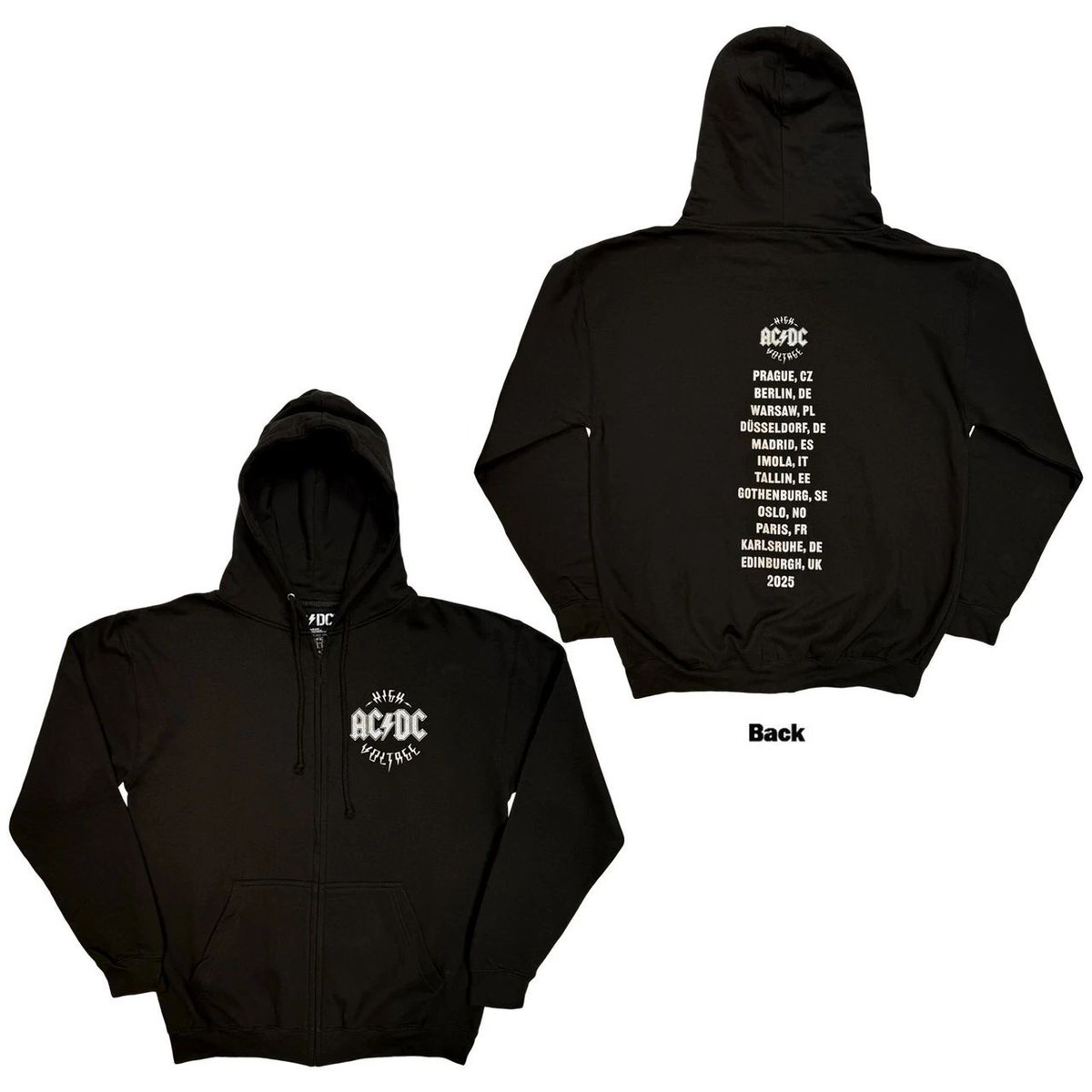 RockoffTrade's tweet image. An official licensed AC/DC Unisex Zipped Hoodie featuring the Silver High Voltage EU Tour '25 design motif in a black colourway.

#acdc# ziphoodie #hoodie #bandmerch #wholesaleclothing #rockoff