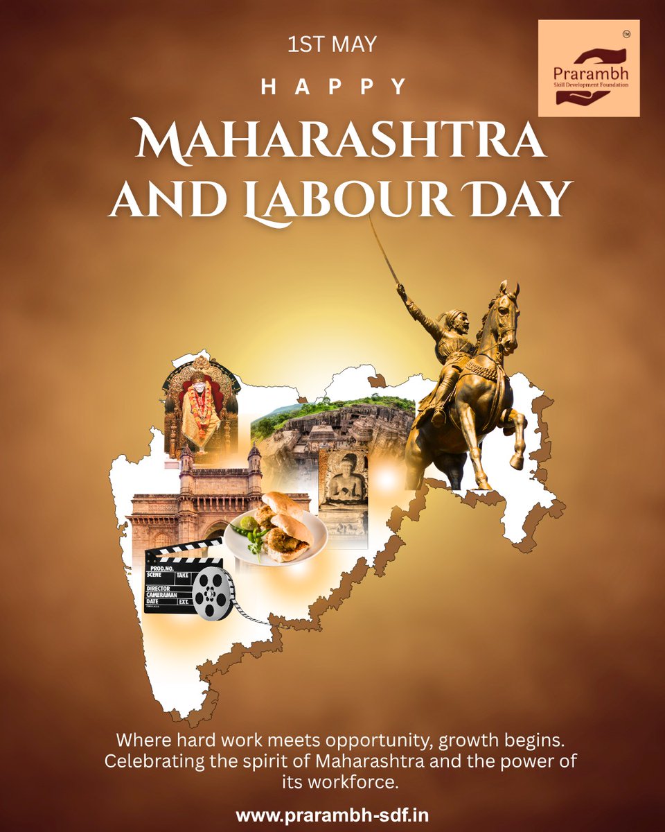 Prarambh_SDF's tweet photo. Pride. Progress. People.
On Maharashtra Day &amp; Labour Day, we salute growth powered by hardworking hands.
#WorkersDay #Maharashtra https://t.co/2PssskD5Z4