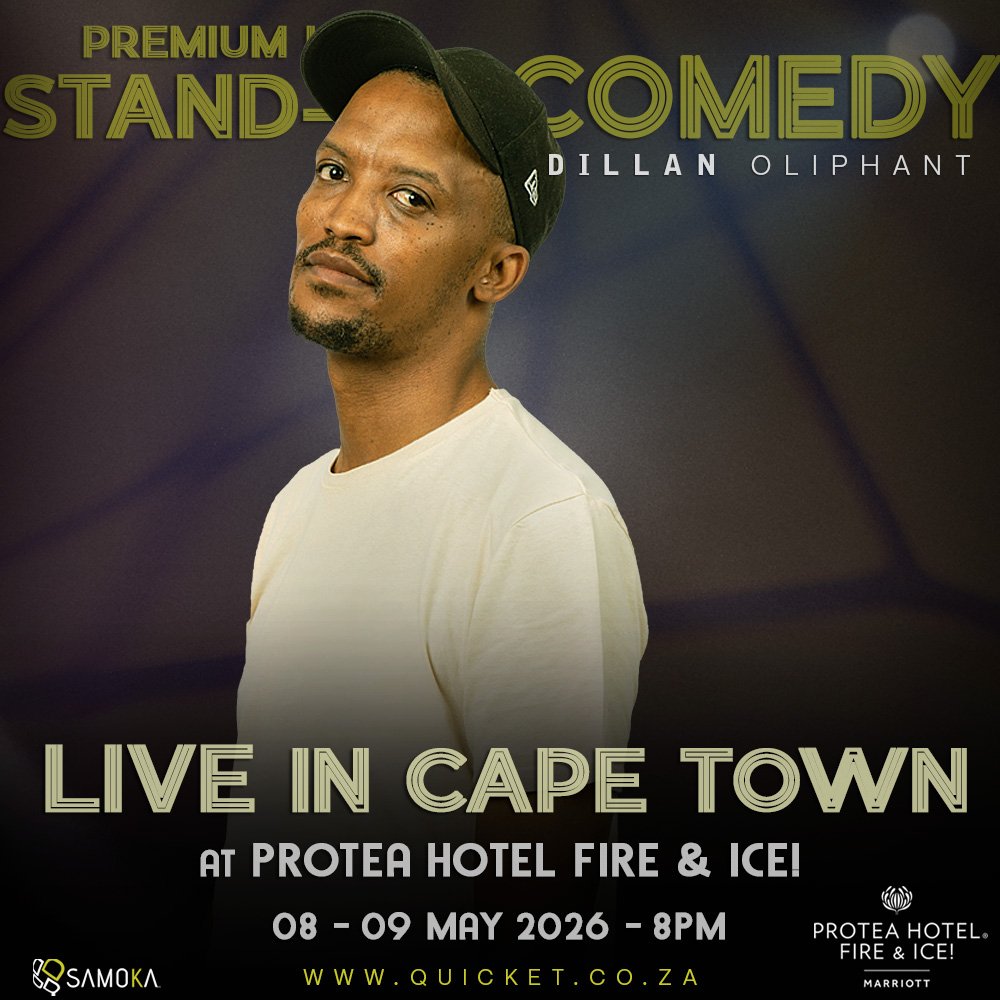 rabelaniCPT's tweet image. 8 and 9 May 2026

Venue Protea Hotel Fire &amp;amp; Ice  Cape Town 

Join @dillanoliphant live in Cape Town 

tickets at 
@QuicketSA
 click quicket.co.za/events/363112-…

@Visit_CapeTown
 #capetowncomedy #comedy #laugh 

@SAMOKA_SA

#CPTgigs 

Cape town gig guide