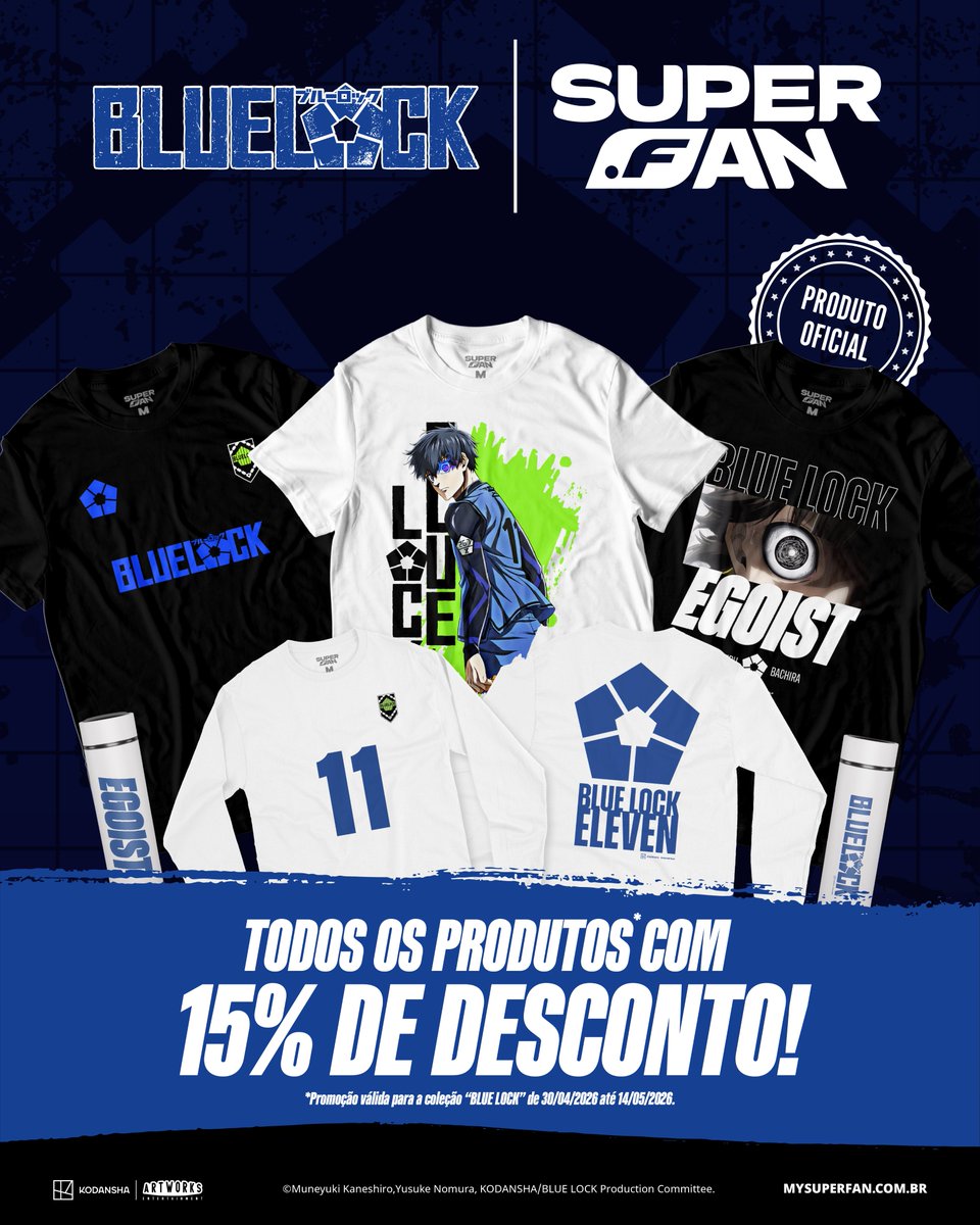 SuperFanBRA's tweet photo. Para celebrarmos juntos, a Super Fan Brasil tem o prazer de anunciar a chegada de sua mais nova coleção exclusiva, a coleção BLUE LOCK ⚽ 

Esses produtos foram desenvolvidos e pensados especialmente para presentear os fãs apaixonados por anime e futebol no Brasil, e chegam em nosso site com 15% de desconto. Basta utilizar o cupom “BLUELOCK15” e aproveitar!

🏪 Confira e adquira agora mesmo pelo link na bio ou acessando https://t.co/1QB2iLyE2U

#SuperFanBrasil #SejaSuper #BLUELOCK #ブルーロック #エゴい
