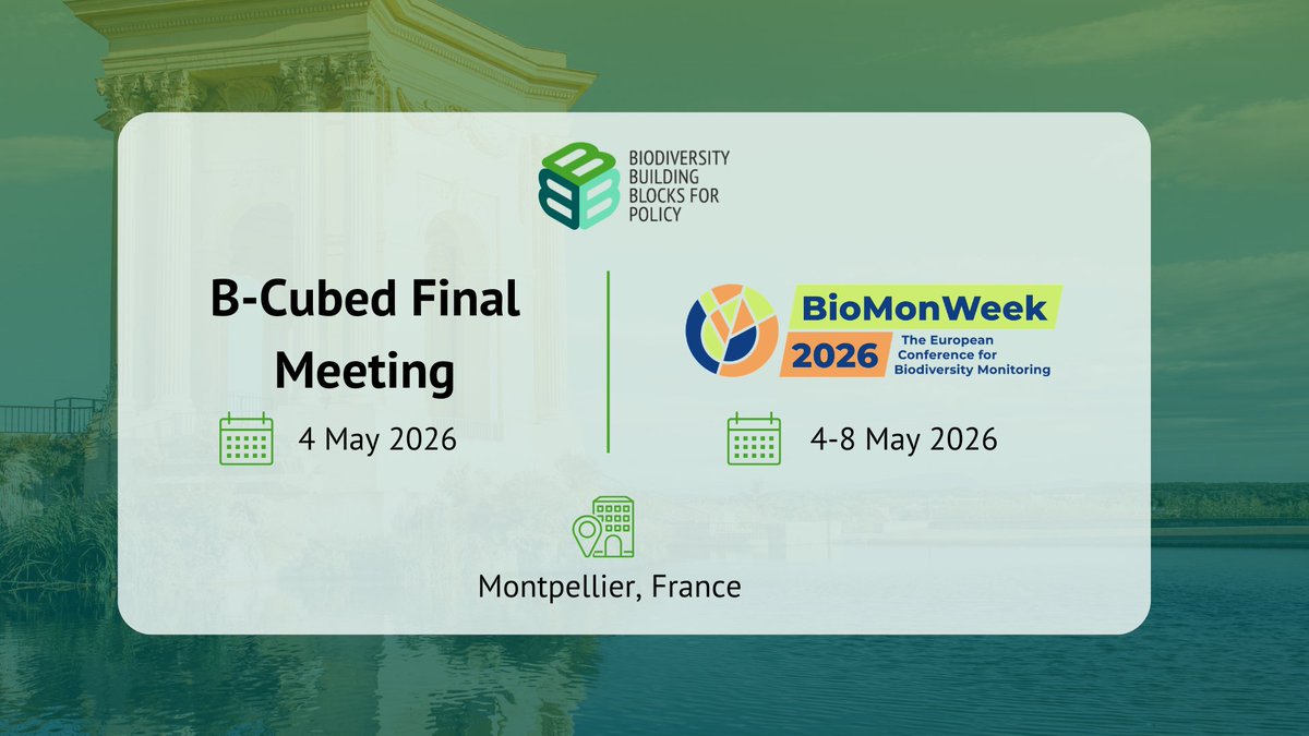 BCubedProject's tweet image. It seems that for B-Cubed all roads lead to Montpellier 🇫🇷
B-Cubed is going to #BioMonWeek2026  📅 4-8 May 2026
But that’s not all!
On 4️⃣ May, we will have our #BCubedFinal Meeting to take a look back at our progress in making #biodiversity #data more accessible