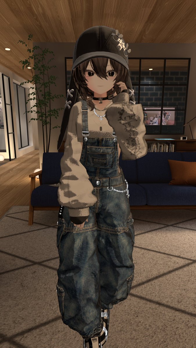 NpeVRC's tweet photo. 2着目衣装買ったの着せてみた！
帽子は適当にニット帽脱がせて前買ったのごり押しで着せてみたｗ
ユニティむずい… https://t.co/vxVuO0cism