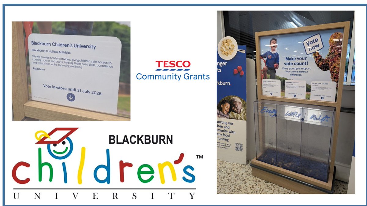 Blackburn_CU's tweet photo. We’re in the customer vote for a Tesco Stronger Starts Grant! 🙌 VOTING IS NOW OPEN!!
If you’re shopping at Tesco, please support us by using your token in-store. Every vote counts — thank you! 💙
@Tesco  @groundworkuk  @tesconews https://t.co/KdAFKTwbct